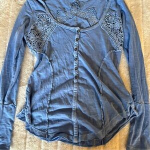 Free People Bohemian Crochet Henley Top